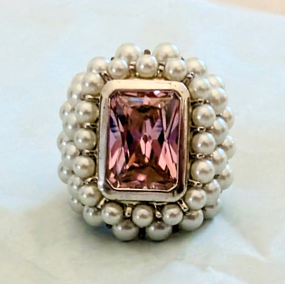 Vintage Y2K Oversized Sterling Silver Pearl Cocktail Ring- Size 5 - Picture 4 of 9